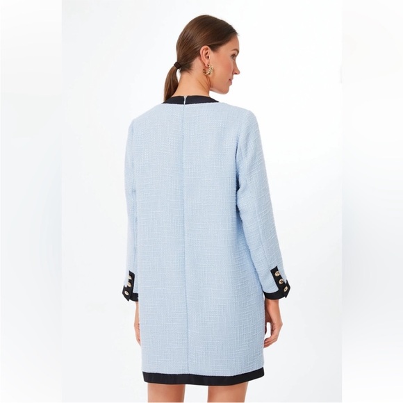 Tuckernuck Light Blue Bouclé Dress with Black Trim and Bow - Picture 3 of 6